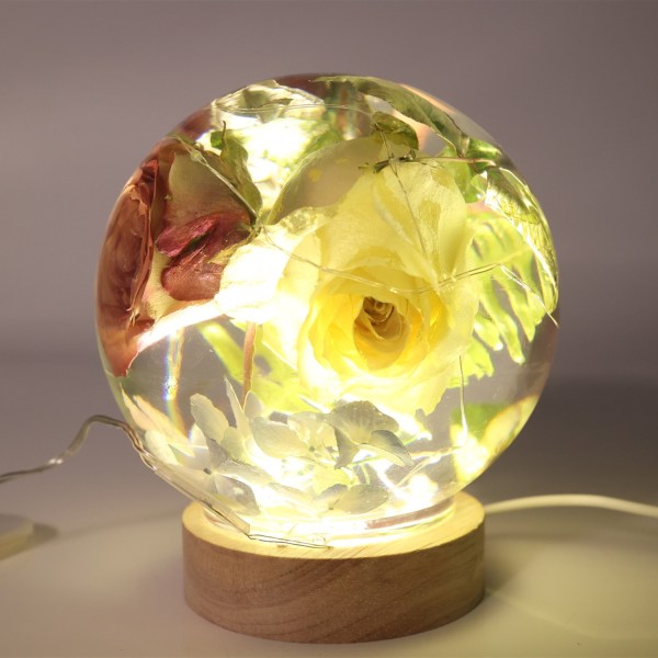 Puinen valonäyttöjalusta Puinen LED-näyttöjalusta kristallilasijalusta Puinen LED-näyttöteline 3D-kristallilasihartsitaidetta varten yellow 1PCS