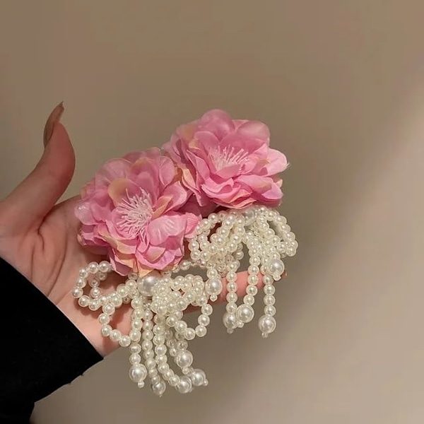 Bohemiska Rosa Stora Tygblomma Örhängen För Kvinnor Uttalande Smycken Handgjorda Pärla Rosett Tofs Pendientes