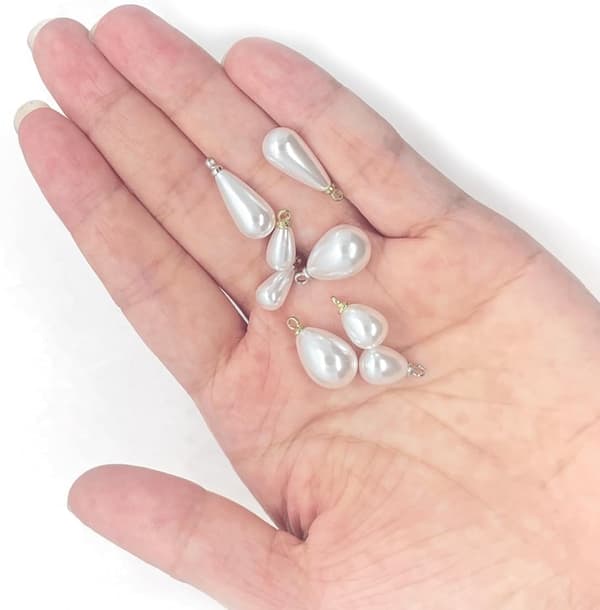80 STK Dråpe Perle Charms, Hvite Ovale Anheng Funn Charm, Imitert Perle Charms Bulk, Størrelser