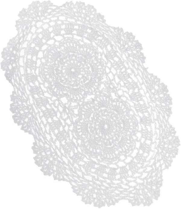 Utsøkt Hvit Heklet Bomullsblonde Bordmatte Oval 28 x 38 cm