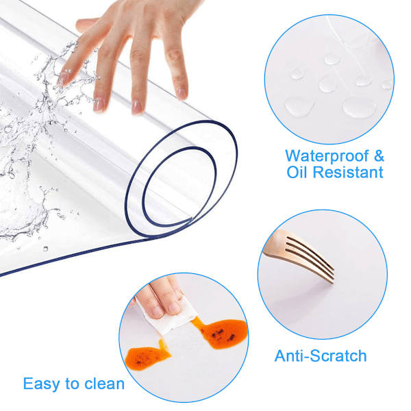 2,0 mm Transparent Skrivbordsunderlägg, 40×60 cm Transparent Bordskydd, Rektangulärt Vinylbordsunderlägg, PVC-Plastbordsöverdrag