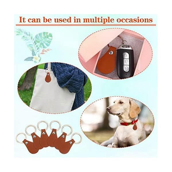 50 Pcs DIY Leather Keychains Brown Blank Keychains with Rivets for Car Key Home Door Key Small Decoration
