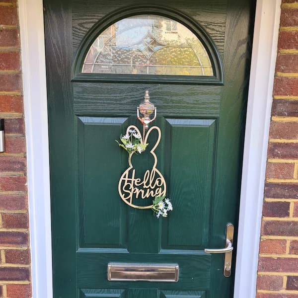 Wooden Easter Wreath with Rabbit, Door Decoration, 36cm (H) x 20cm (W)