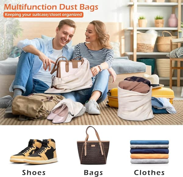 Breathable Dustproof Cotton Drawstring Storage Bag (3-pack L)