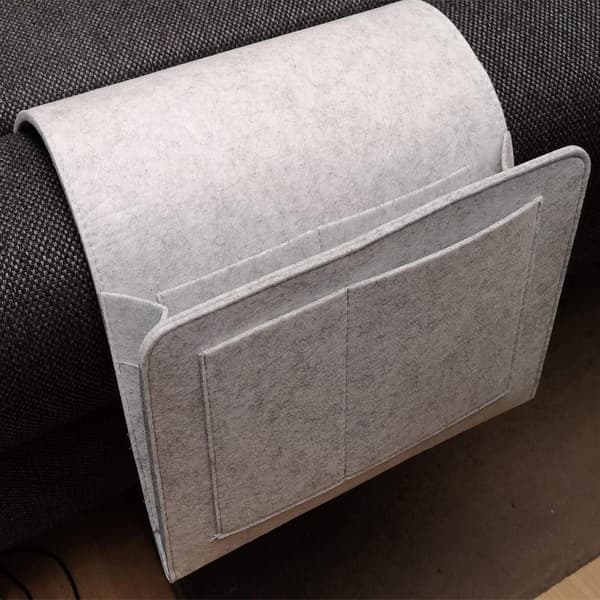 Grey Sofa Caddy - Non-Slip Felt Bedside Organizer Bag for Books, Magazines, iPad, Cell Phone, Remote Control Grey, Hanging Pocket Bed Storage