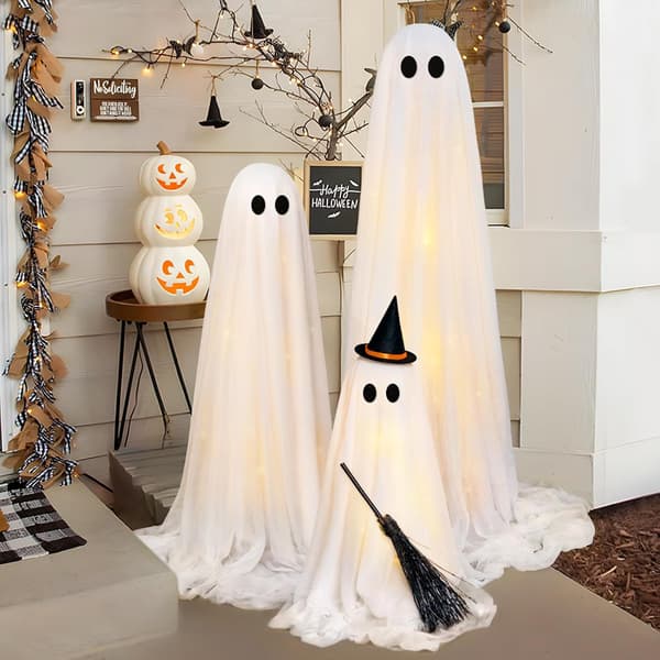 Halloween lysende spøkelsesdekorasjon, lysende spøkelsesfigur, festlig rekvisitt for spøkelseshus, tredelt stående sett Three-piece standing set