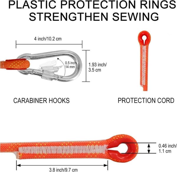 Climbing Rope 10 meters - 1000 kg Tensile Strength - including 2 Carabiners - Red - High Quality - Durable - Practical Use