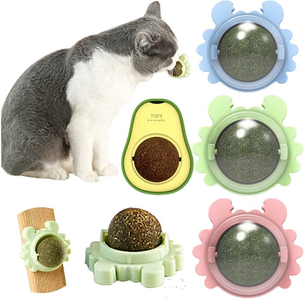 Kattmynteballer, 3 roterende veggkattmynteballer, selvklebende E