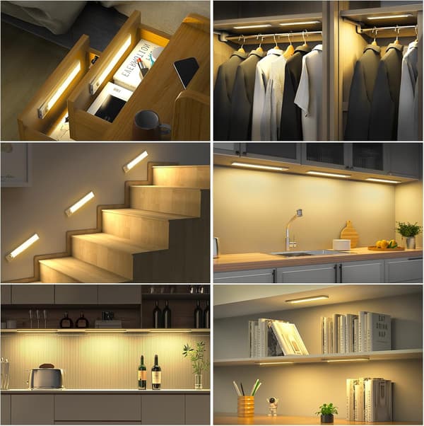 Wardrobe Lamp, Rechargeable LED Interior Light for Wardrobe, Wireless, Dimmable LED Lamp with Motion Sensor. (20.5 CM - 2 Pieces, 3000K)