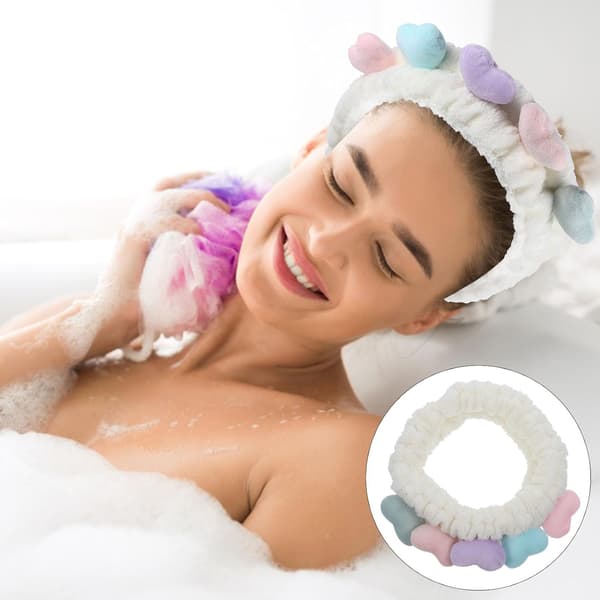 2 stk. hjertehårbånd Spa ansiktshårbånd beige elastiske bånd for hudpleie og dusjbruk