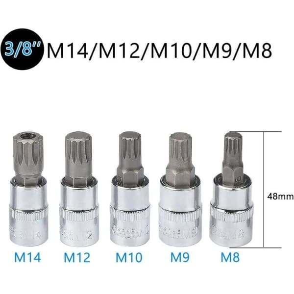 10 x M4 - M18 Triple Square Spline Topnøglesæt + Opbevaringskasse