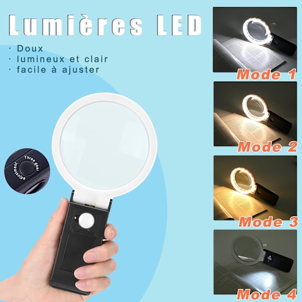 10X 30X Förstoringsglas med Ljus och Stativ, Bärbar Stående LED-belyst Lupp, Vikbar Läslupp med för Seniorer Läsning, Mynt, Ti