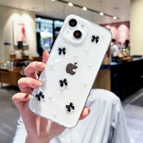 Deksler til iPhone 11, Bling Glitter 3D Sløyfe Søt Glitrende Krystallklar Sløyfe Estetisk Design