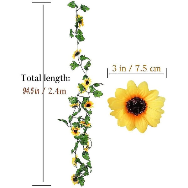 4 stk Kunstige Solsikkekrans, Silke Solsikkevinranke Med Blad, Kunstige Blomster Falsk Veggdekor