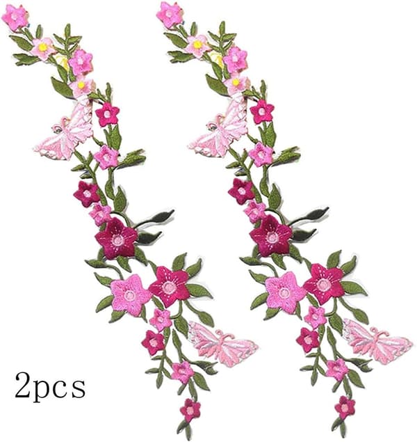 2 nye sommerfugle blomster broderede lapper, blomstret blonde stof