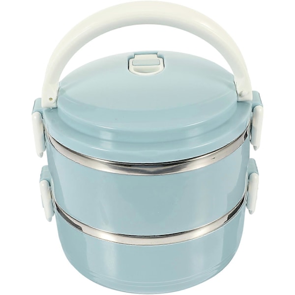 Dubbellagers Bento Box Rostfri Matlåda Stapelbar Matlåda Praktisk Matbehållare Blå Blue 15X14CM