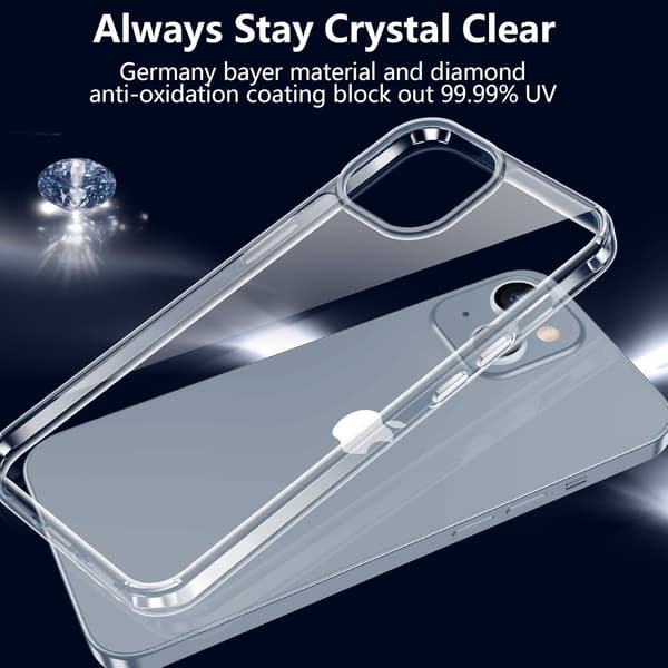 Cover til iPhone 13 (6,1 tommer), stødsikkert, transparent og ridsefast, gulner ikke