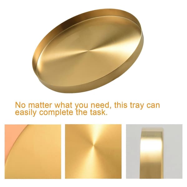 Round Gold Tray, Decorative Metal Tray Makeup Tray Organizer for Dressing Table, Bathroom, Clothes, Matte Brass
