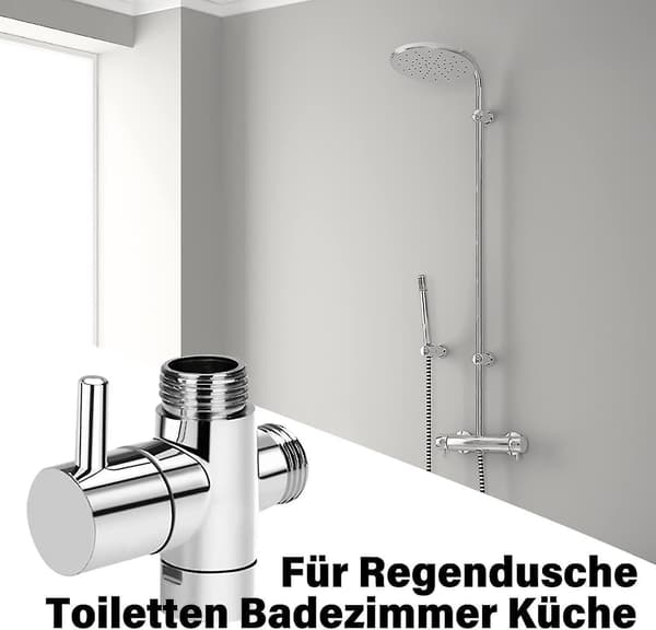 3-veis vendeventil kranadapter G1/2 tommer - dusj T-adapter, messingfordeler for kran for hånddusj