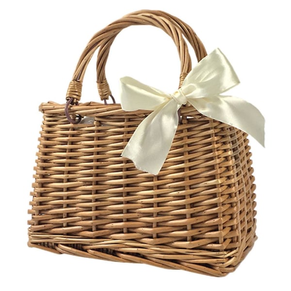 Halmväskor Kvinnor Rattanväskor Handväskor Bröllopsblomkorg Vävd Virkad Handväska Halm Rattan Korg Light Brown 23X13X16CM