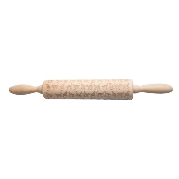 Wooden Rolling Pin Beautiful Printing Rolling Pin For Home Store Baking (cat Pattern)