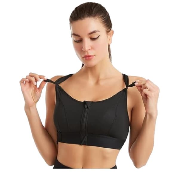 Women's High Support Sports Bra Front Zipper Adjustable GRAY M GRAY M