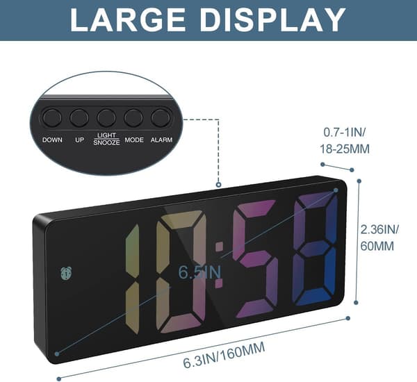 Upgraded Digital Alarm Clock, LED Clock for Bedroom, Electronic Desk Clock with Temperature Display, Adjustable Brightness, Voice Control