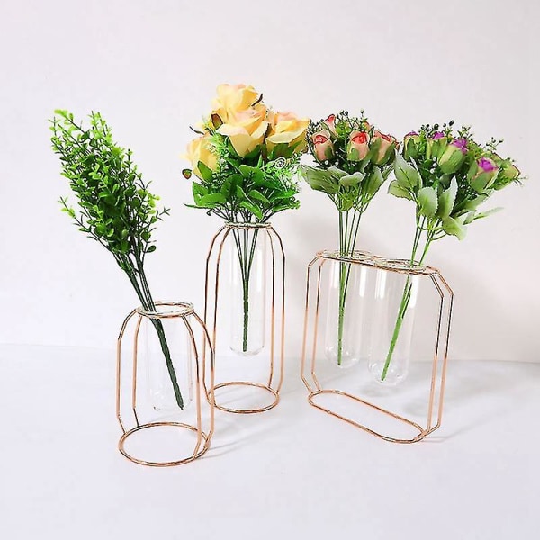 Double Tube Creative Hydroponic Vase Nordic Ins Home Living Rose Gold