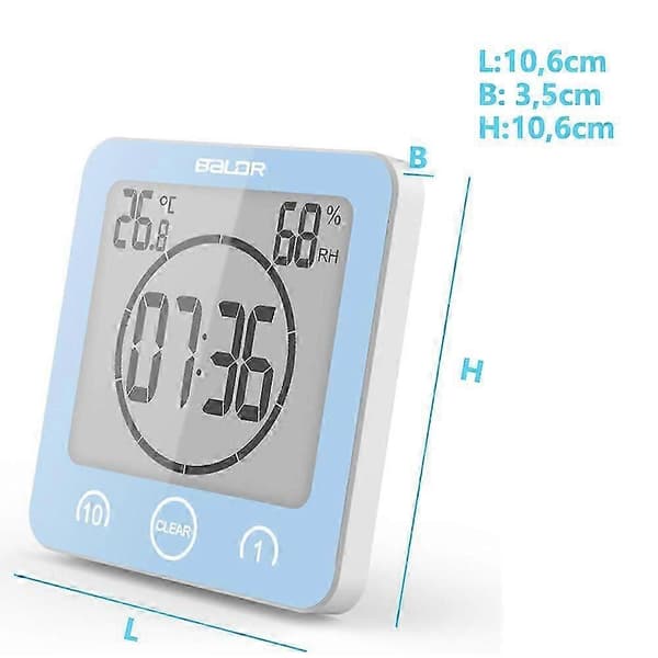 Waterproof Shower Timer Clock, Flexible Installation Options for Bathroom, Shower, and Kitchen, Touch Screen Function, Countdown Timer with Loud Alarm