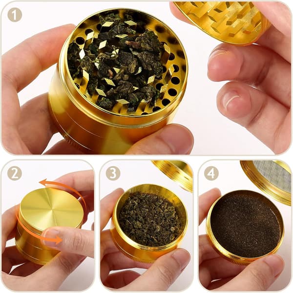 Pollenkvern for krydder, urter, kaffe, 4-delt sett med pollen skrape