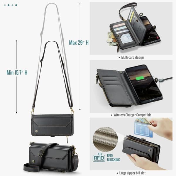 Samsung Galaxy S26 5G Case with Card Slots, Zipper Wallet, RFID Protective Leather Black Black Black Svart