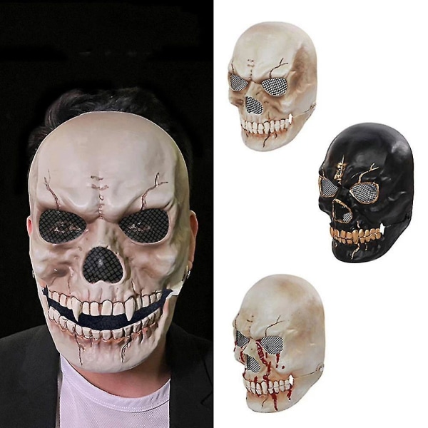 Halloween Full Head Skull Face Cover Bevegelig Kjeve Munn For Halloween Partybeigebeige beige