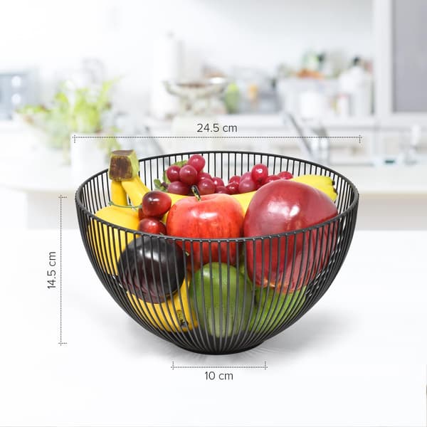 Kitchen Fruit Bowl 25 x 25 cm Large - Scratch-Resistant Non-Slip - Open Metal Wire Fruit and Vegetable Basket to Help Ripen Properly