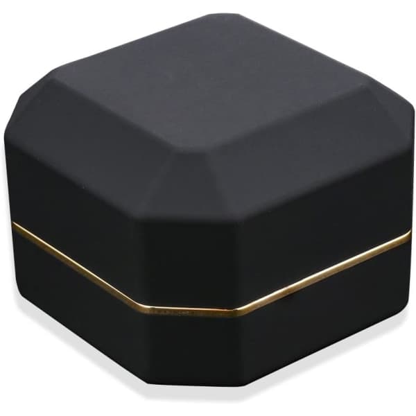 Luxury Ring Box, Square Velvet Ring Box Jewelry Gift Box with LED Light for Proposal, Engagement, Wedding, Black
