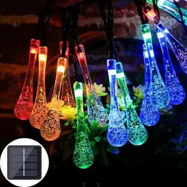 5M RGB Utendørs Solcellelyslenke, 20 Dråpeformede LED-lys, Dekor for Hage, Jul, Bryllup, Fest, Halloween