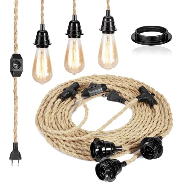 6.8M ChasLinen Electrical Cord, 2-Conductor, with E27 Socket and Switch, for DIY Lamp (Bulb Not Included)