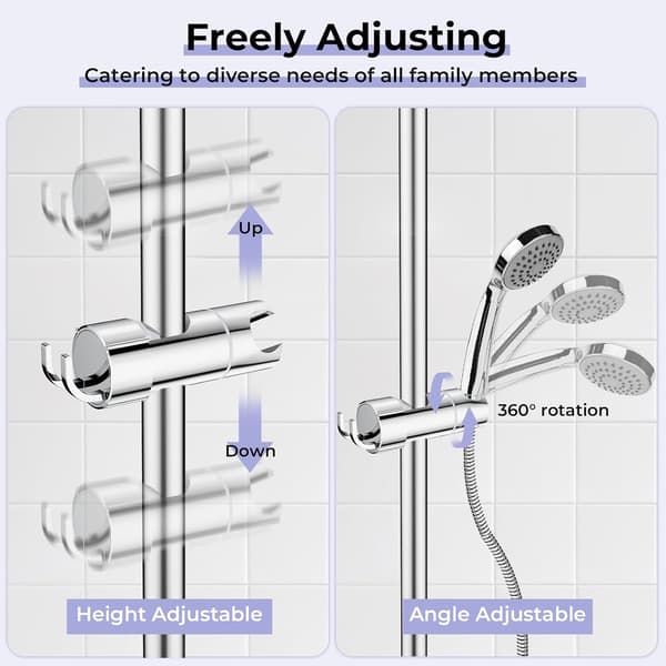 Adjustable Shower Head Holder with 2 Hooks, Universal Shower Head Bracket for 16-27mm Shower Bar, ABS Chrome Handheld Shower Mount, Easy Installation