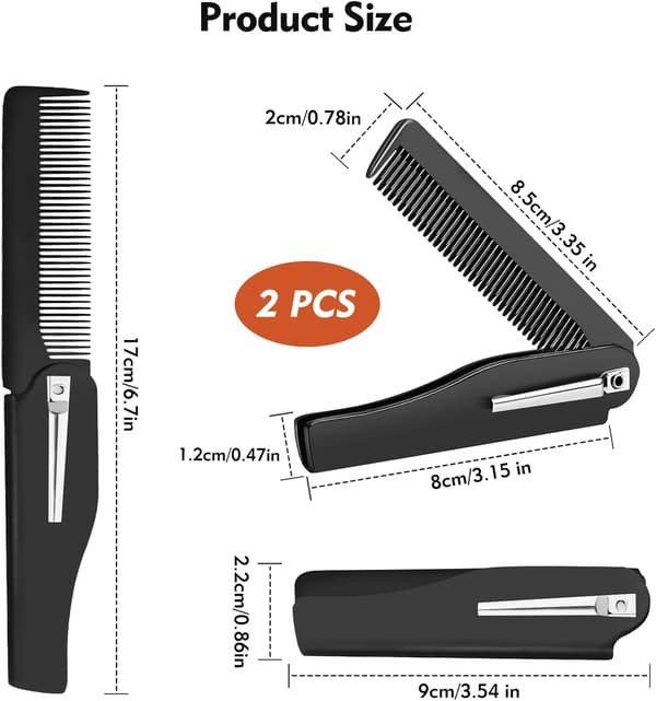 2 pcs Foldable Beard Comb for Men, Fine Tooth Comb, Portable Pocket Combs for Beard and Hair, for Travel and Daily Use