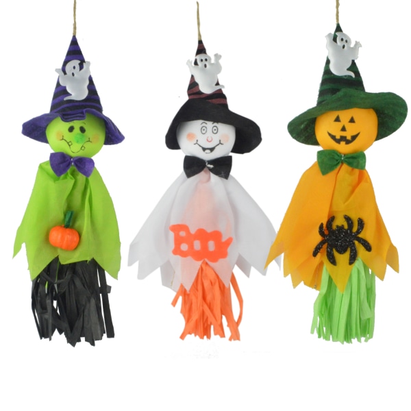 Halloween-koristeet - Kummitus-, noita- ja kurpitsanukkeriipus - Halloween-kohtauksen kummitusriipus - Kummitustalon rekvisiitta 1kpl (vihreä)