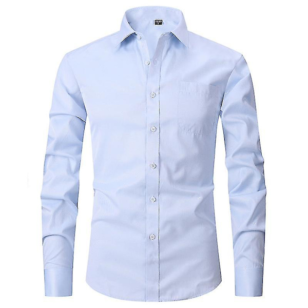 Herrar Långärmad Business Bröllopsskjorta 4XL Blå Blue 4XL