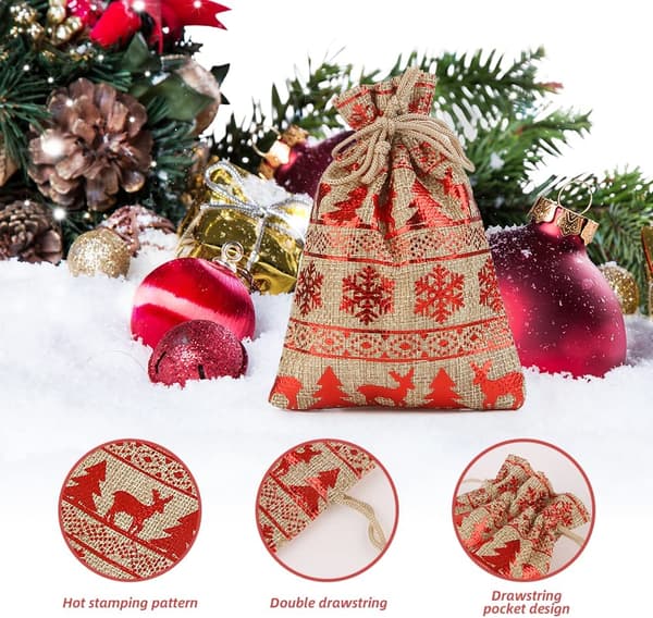 Julkalenderpåse i jute, julmönstrad jutepåse DIY