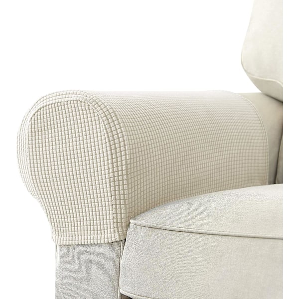 2-pack Jacquard Stretch Soffa Armstödsskydd Anti-halk Möbelskydd Armstödsskydd för Soffa Recliner Cream