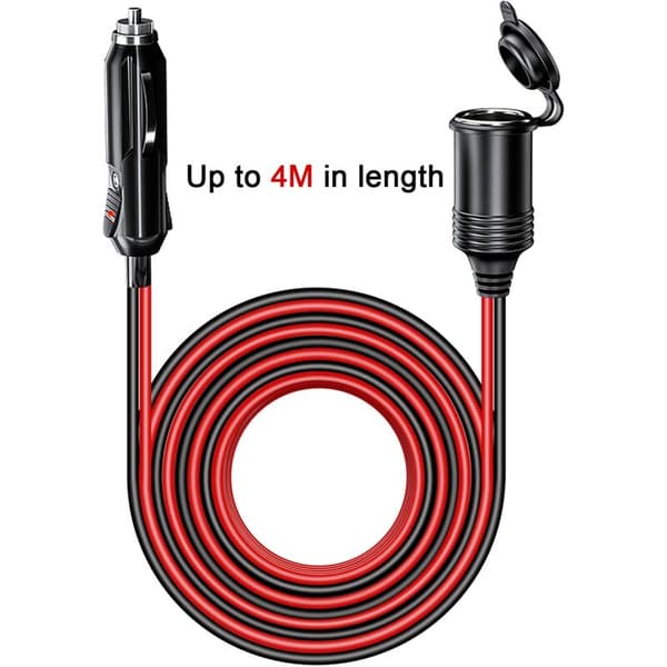 4.0M Waterproof Cigarette Lighter Socket Extension Cable with 15A Fuse, 12V/24V Cigarette Lighter Adapter Chas17AWG Extension Cable