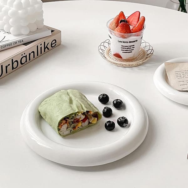 Vit keramisk fruktsalladsfrukostbricka - Vit