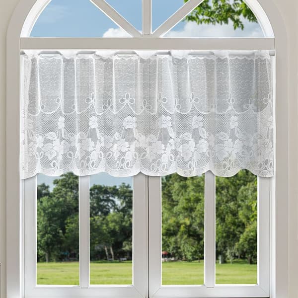 Modern Kitchen Curtains, Short White Curtains with a Delicate Floral Jacquard Pattern, Tulle Curtains