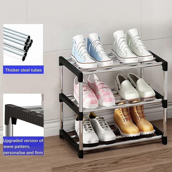 Small Shoe Rack, Stackable Shoe Rack 3 Tier, Shoe Storage, Lightweight Shoe Rack Stable Slim Shoe Shelf for Closet