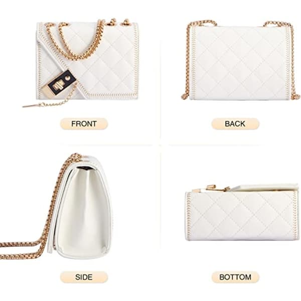 Tab PU Leather Shoulder Bag Chain Square Wallet, White