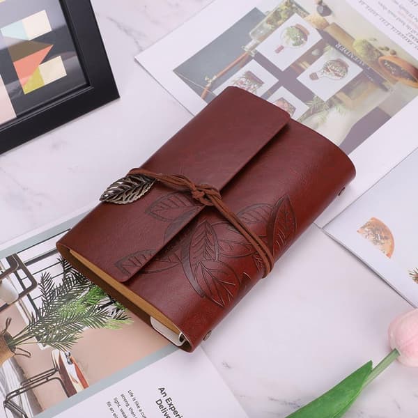 A6 Loose Leaf Notebook 6 Holes - Artificial PU Cover Retro - Unlined Paper 75 Sheets