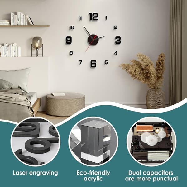 DIY Wall Clock 40cm, Modern Digital Wall Clock with Silent Movement, 3D Acrylic Design, Wall Decor for Living Room Bedroom