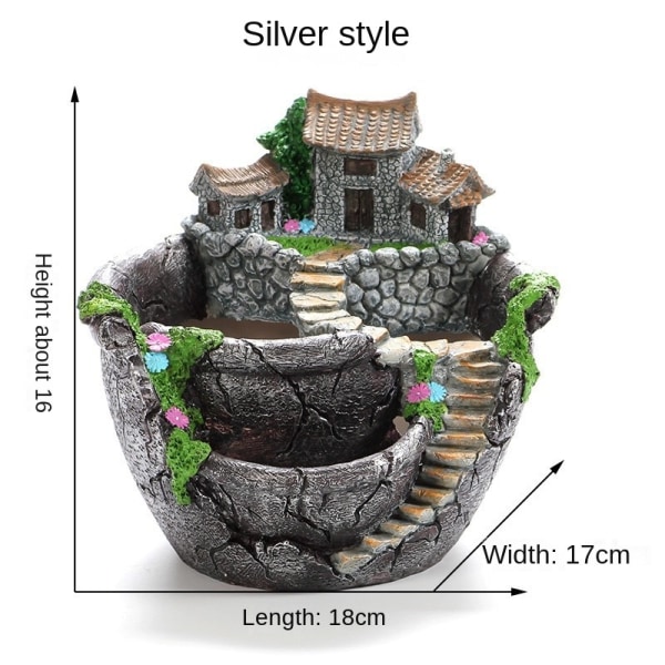 Mikrolandskab Kunstige Blomster Sukkulenter Pot Tiny Kreativ Blomsterpotteholdere Hængende Have Design med Sød Hus